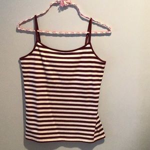 a.n.a. Brown/White Striped Tank Top Small Adjustable Straps Built in Bra